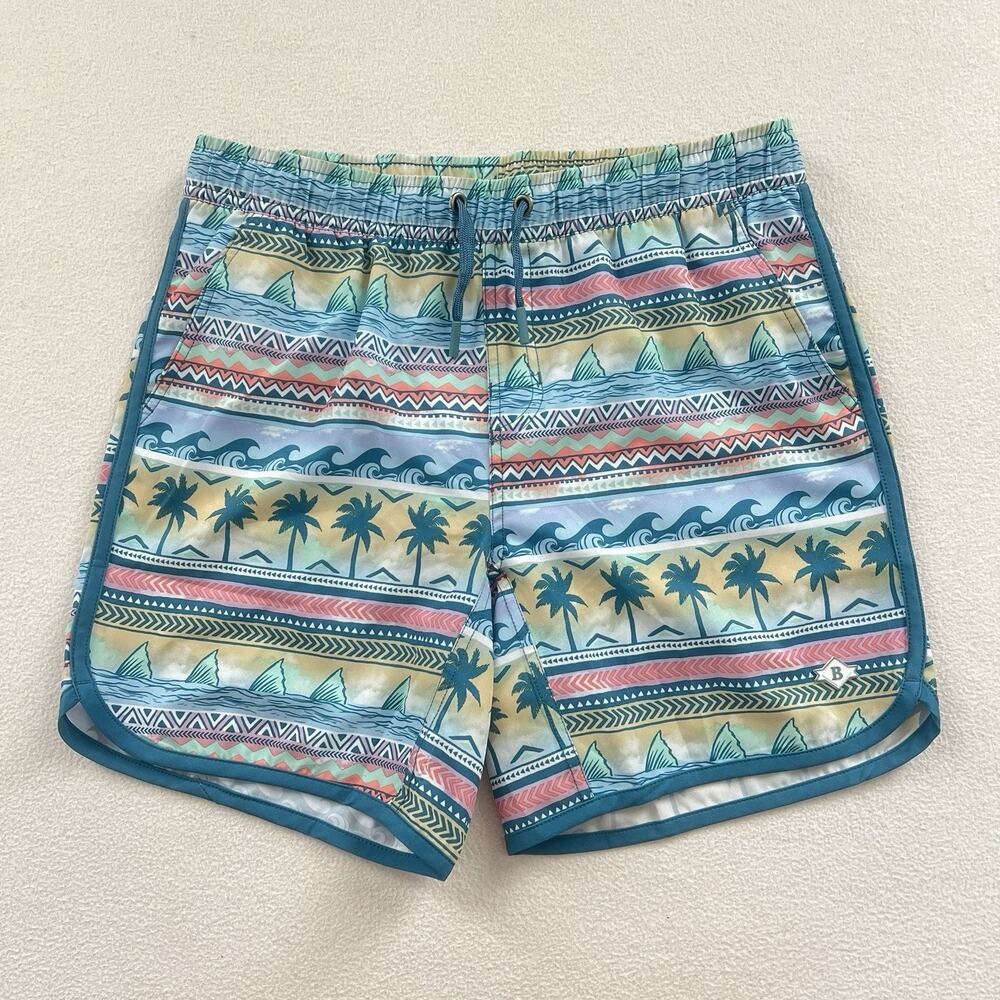 Burlebo Boy Palms and Fins Blue Tropical Print Youth Swim Trucks XL 14 - 16